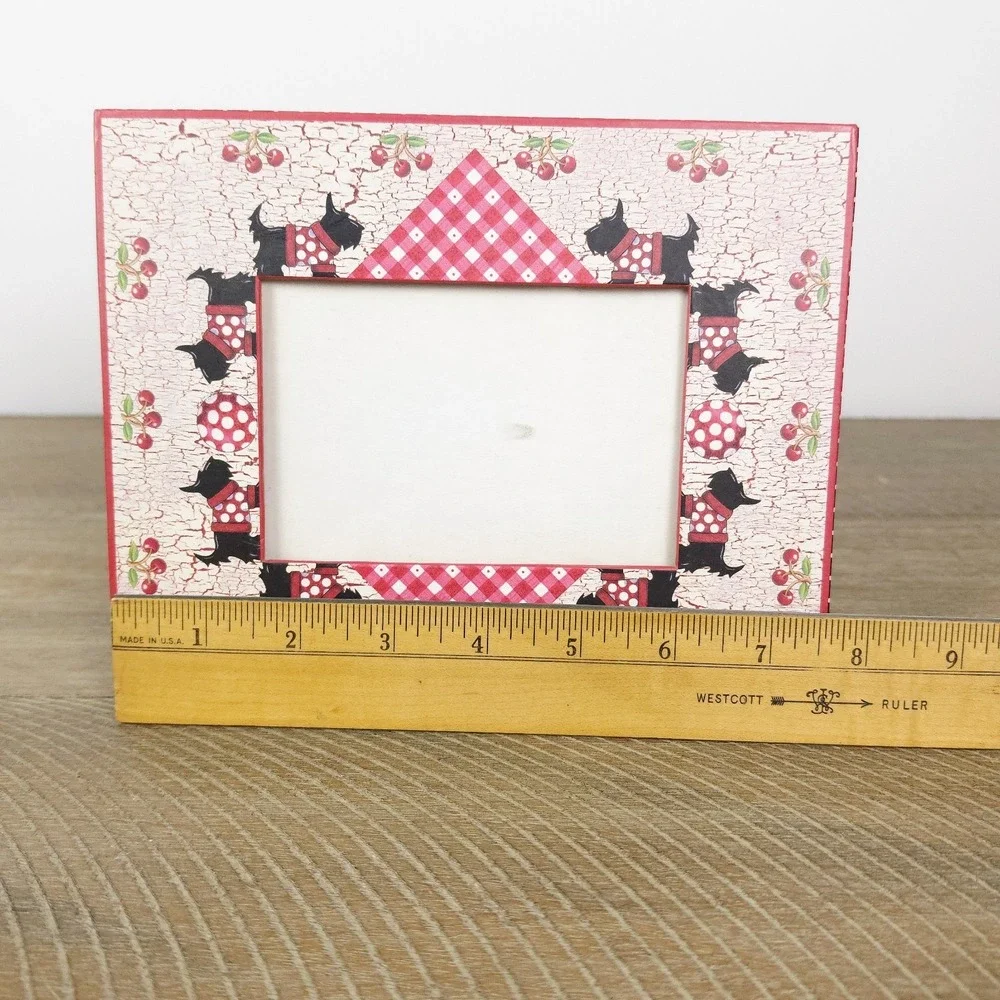 Mary Engelbreit Scottie Dogs and Cherries Gingham‎ Picture Frame Michel Vintage